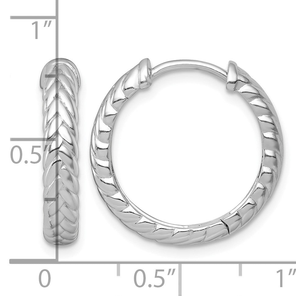Sterling Silver Rhodium-plated Polished 4.00 x 20mm Braided Round Hinged Hoop Earrings