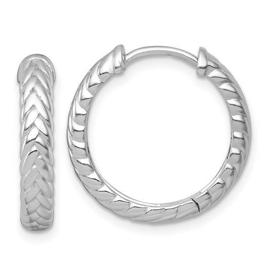 Sterling Silver Rhodium-plated Polished 4.00 x 20mm Braided Round Hinged Hoop Earrings