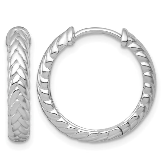 Sterling Silver Rhodium-plated Polished 4.00 x 20mm Braided Round Hinged Hoop Earrings