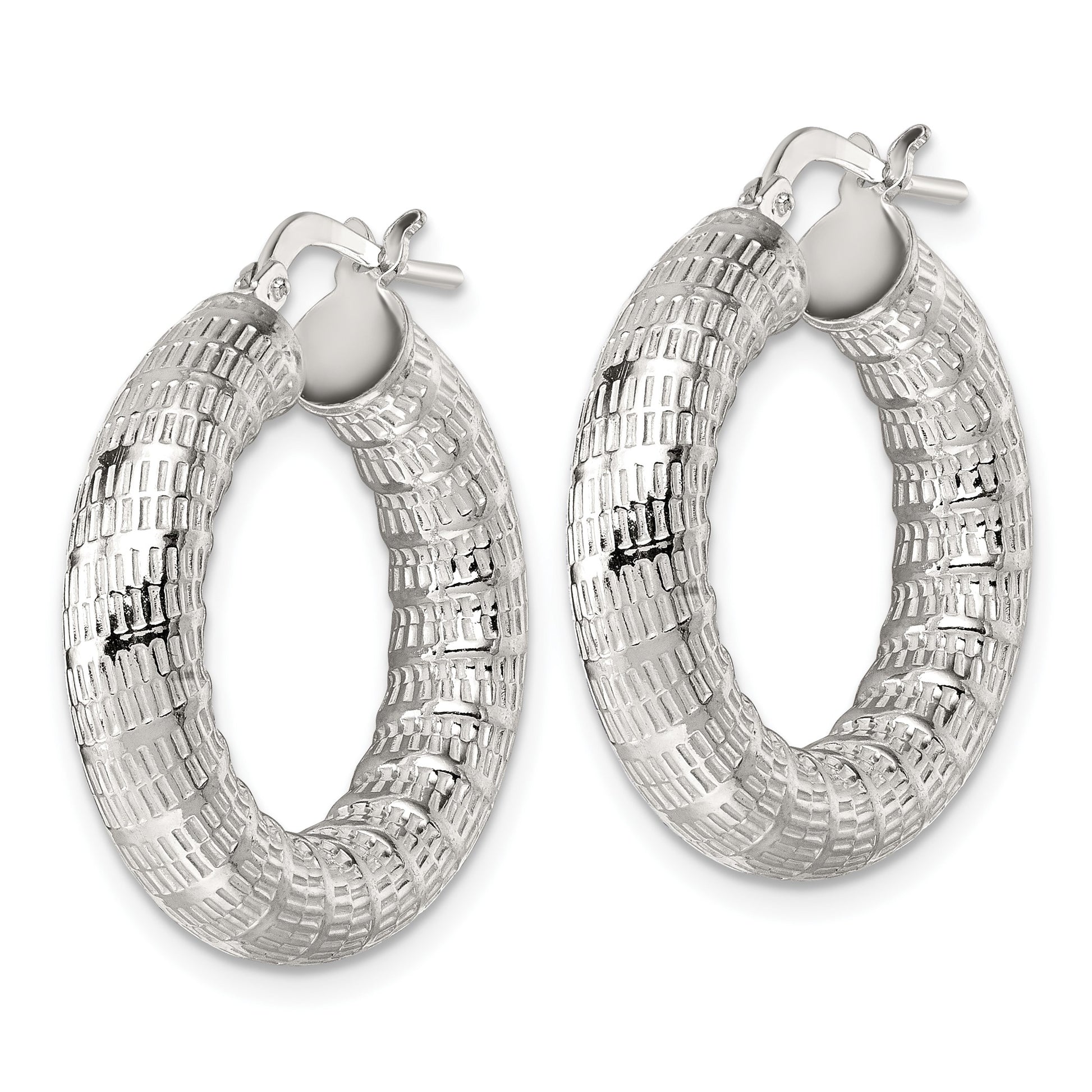 Sterling Silver Polished and Textured 5.25mm Round Tube Hoop Earrings