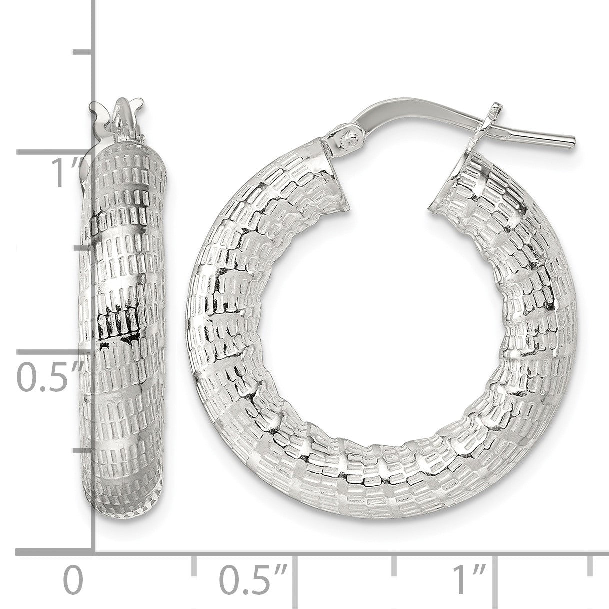 Sterling Silver Polished and Textured 5.25mm Round Tube Hoop Earrings
