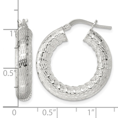 Sterling Silver Polished and Textured 5.25mm Round Tube Hoop Earrings