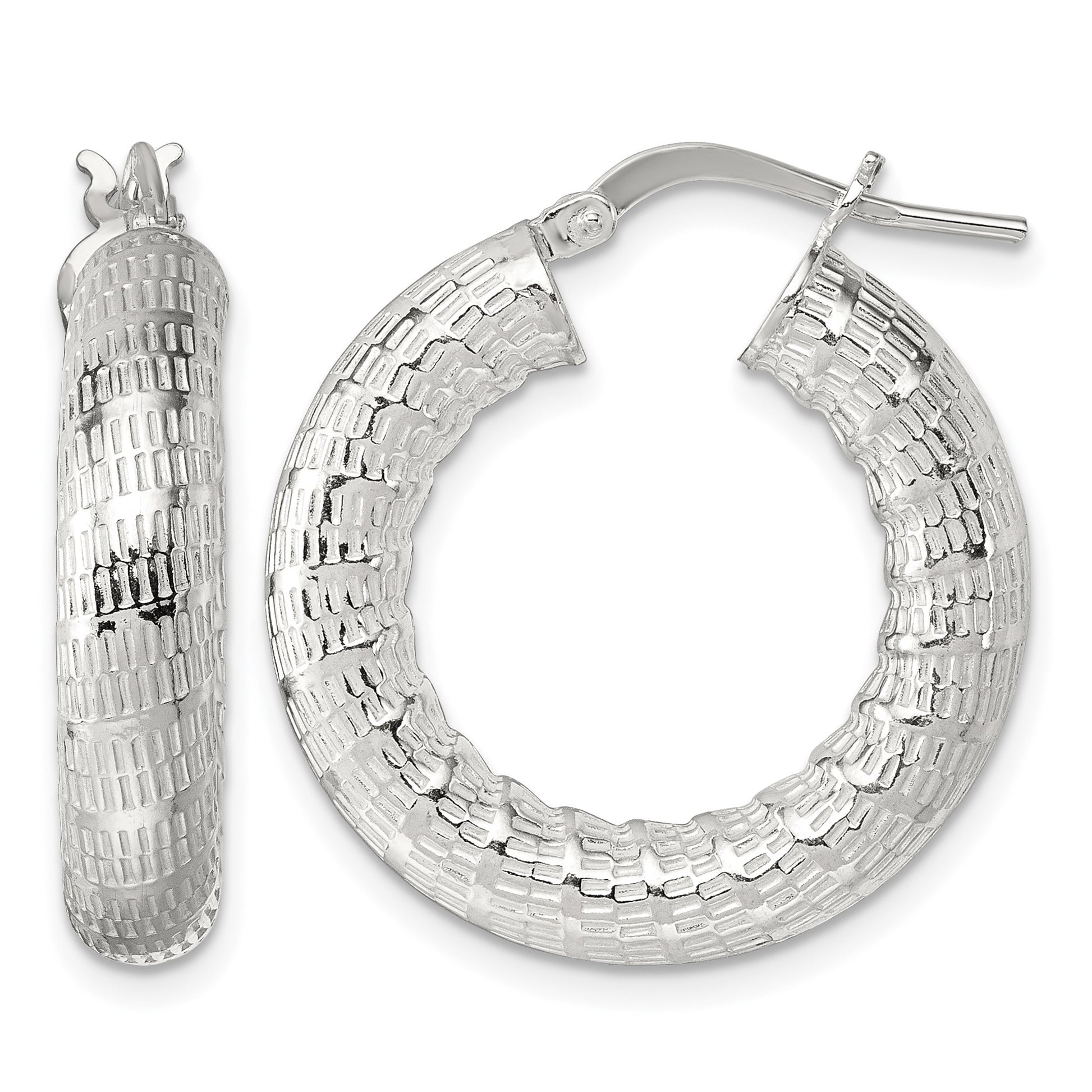 Sterling Silver Polished and Textured 5.25mm Round Tube Hoop Earrings