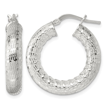 Sterling Silver Polished and Textured 5.25mm Round Tube Hoop Earrings