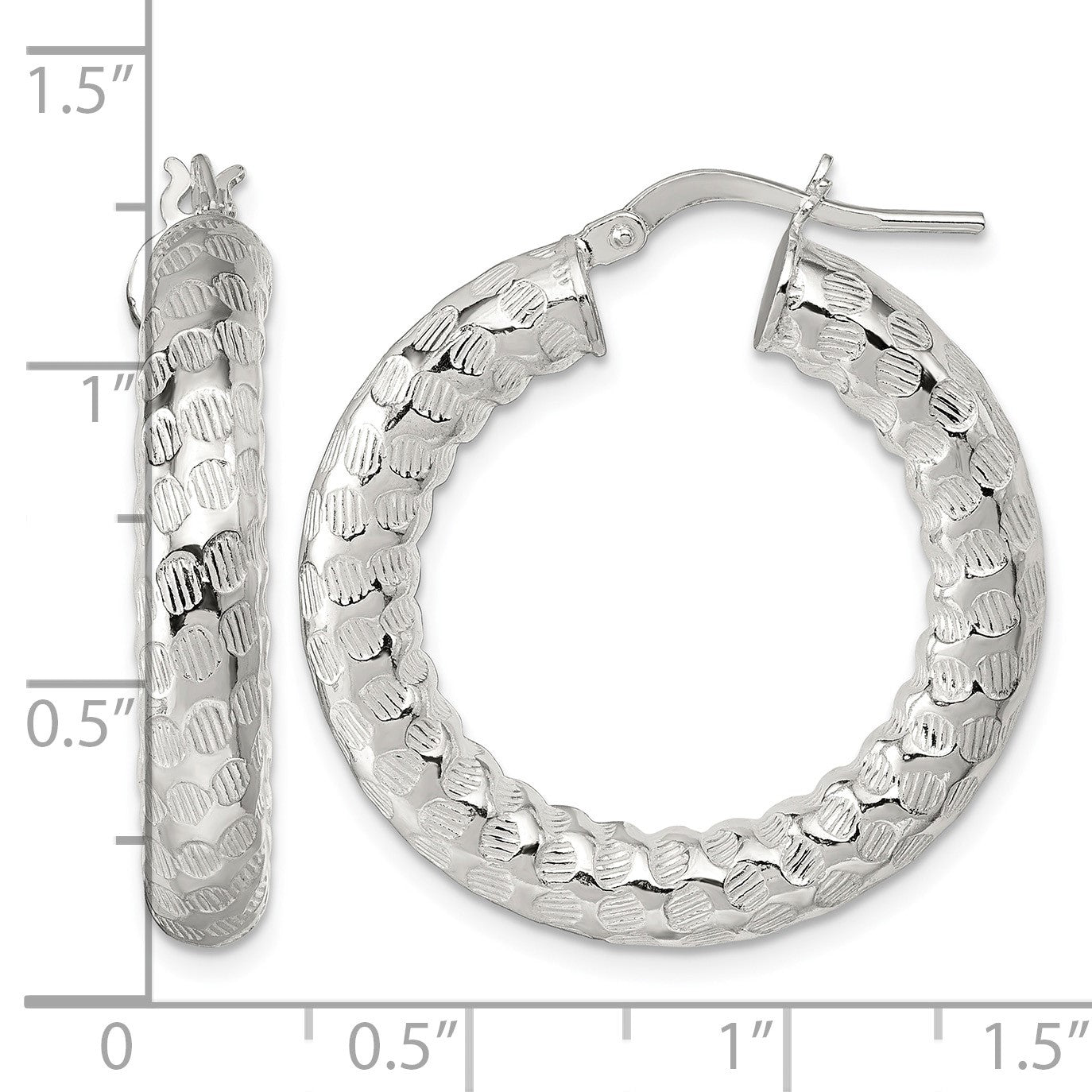 Sterling Silver Polished and Textured 5.25mm Round Tube Hoop Earrings