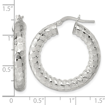 Sterling Silver Polished and Textured 5.25mm Round Tube Hoop Earrings