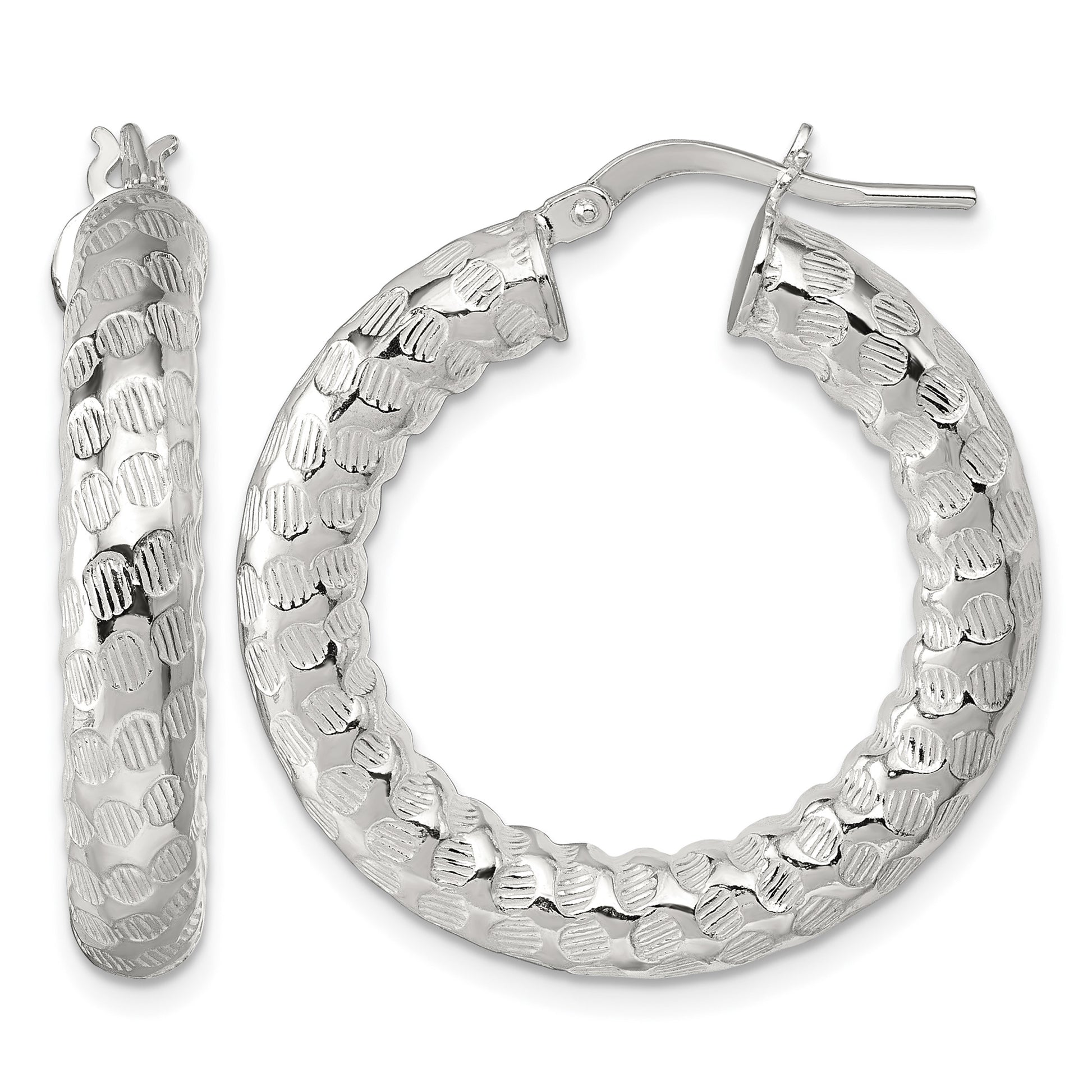 Sterling Silver Polished and Textured 5.25mm Round Tube Hoop Earrings