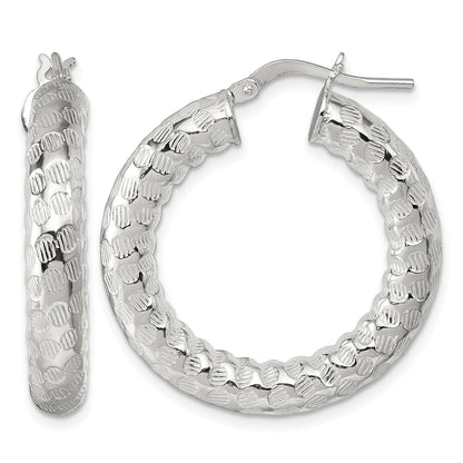 Sterling Silver Polished and Textured 5.25mm Round Tube Hoop Earrings