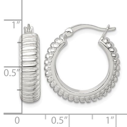 Sterling Silver Polished and Grooved 21x6mm Round Hollow Hoop Earrings