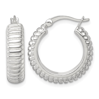 Sterling Silver Polished and Grooved 21x6mm Round Hollow Hoop Earrings