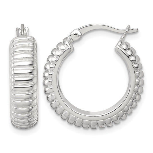 Sterling Silver Polished and Grooved 21x6mm Round Hollow Hoop Earrings
