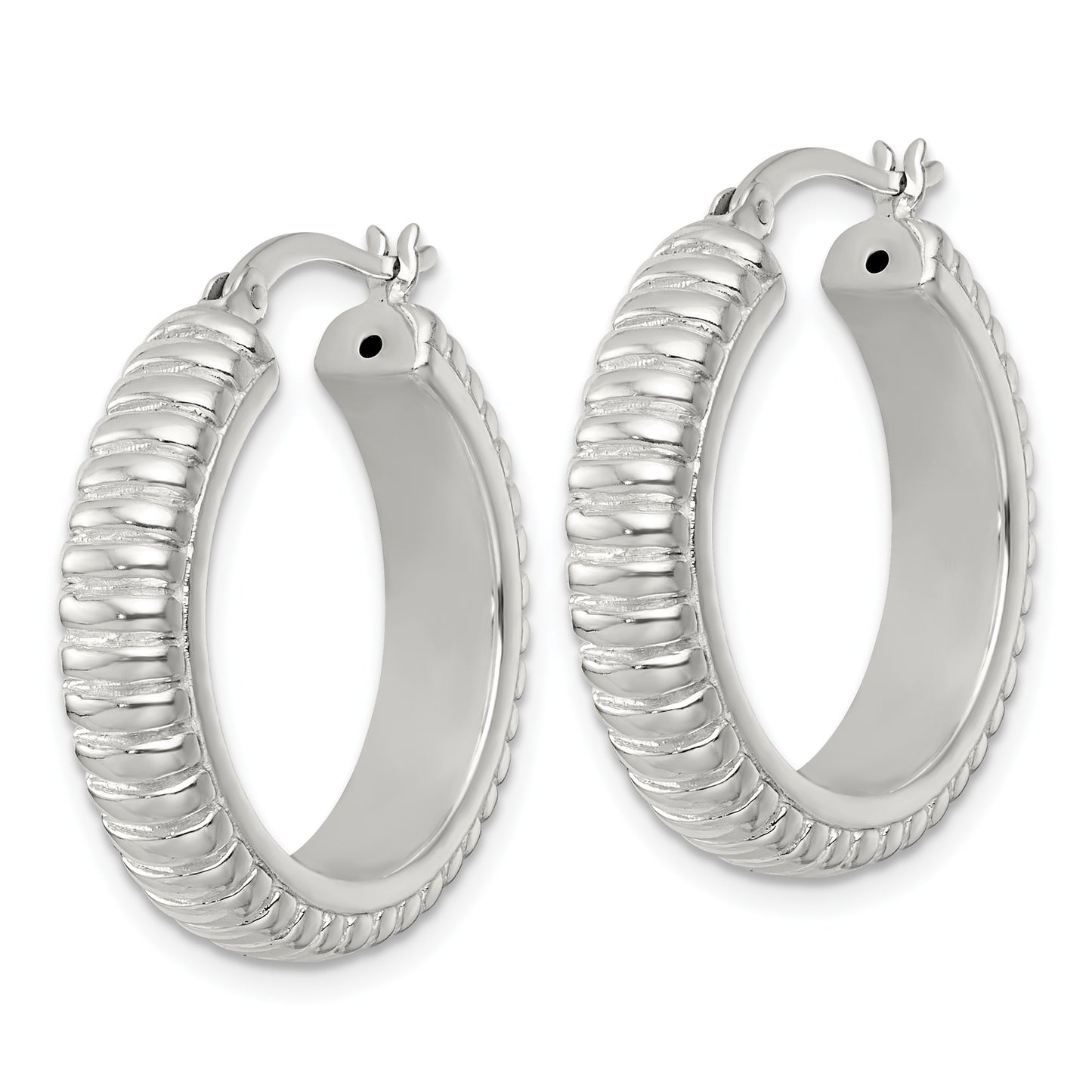 Sterling Silver Polished and Grooved 26x6mm Round Hollow Hoop Earrings