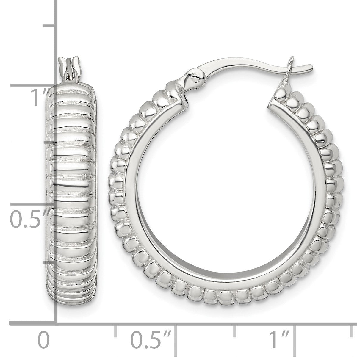 Sterling Silver Polished and Grooved 26x6mm Round Hollow Hoop Earrings