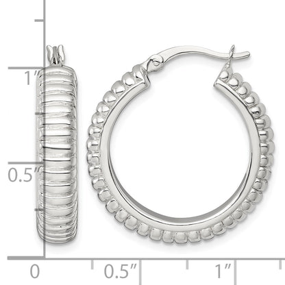 Sterling Silver Polished and Grooved 26x6mm Round Hollow Hoop Earrings