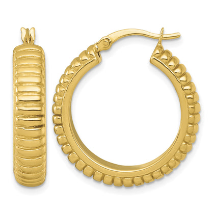 Sterling Silver Gold-tone Polished and Grooved 26x6mm Round Hollow Hoop Earrings