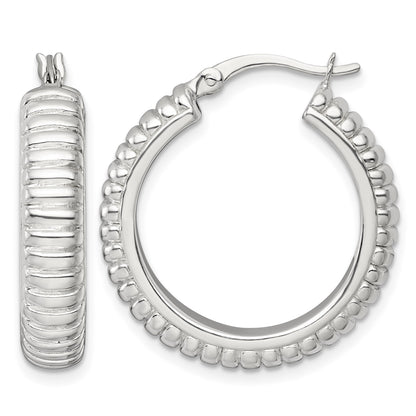 Sterling Silver Polished and Grooved 26x6mm Round Hollow Hoop Earrings
