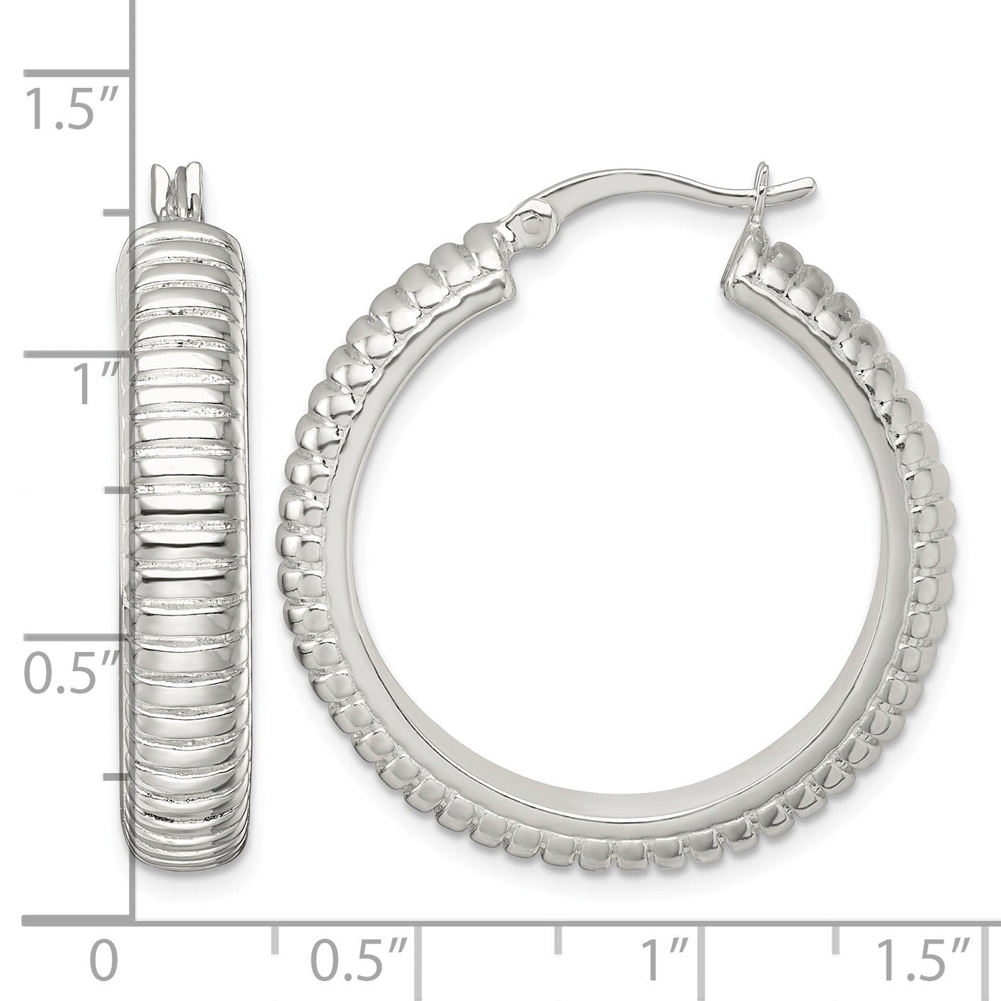Sterling Silver Polished and Grooved 32x6mm Round Hollow Hoop Earrings
