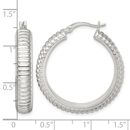 Sterling Silver Polished and Grooved 32x6mm Round Hollow Hoop Earrings