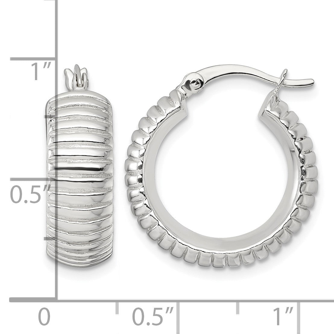 Sterling Silver Polished and Grooved 21x7mm Round Hollow Hoop Earrings