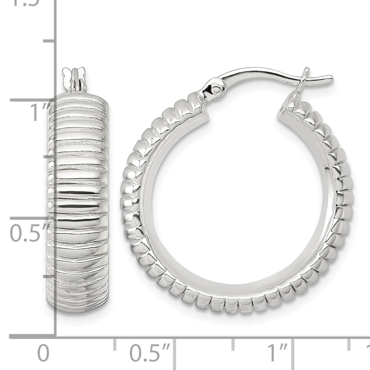 Sterling Silver Polished and Grooved 26x7mm Round Hollow Hoop Earrings