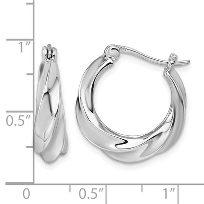 Sterling Silver Rhodium-plated Polished 6mm x 19mm Graduated Twisted Hoop Earrings