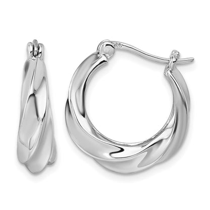 Sterling Silver Rhodium-plated Polished 6mm x 19mm Graduated Twisted Hoop Earrings