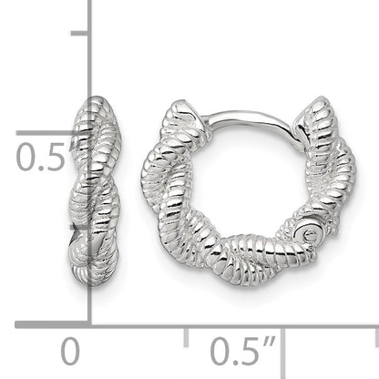Sterling Silver Polish Textured Twisted Hinged Round Hoop Earrings