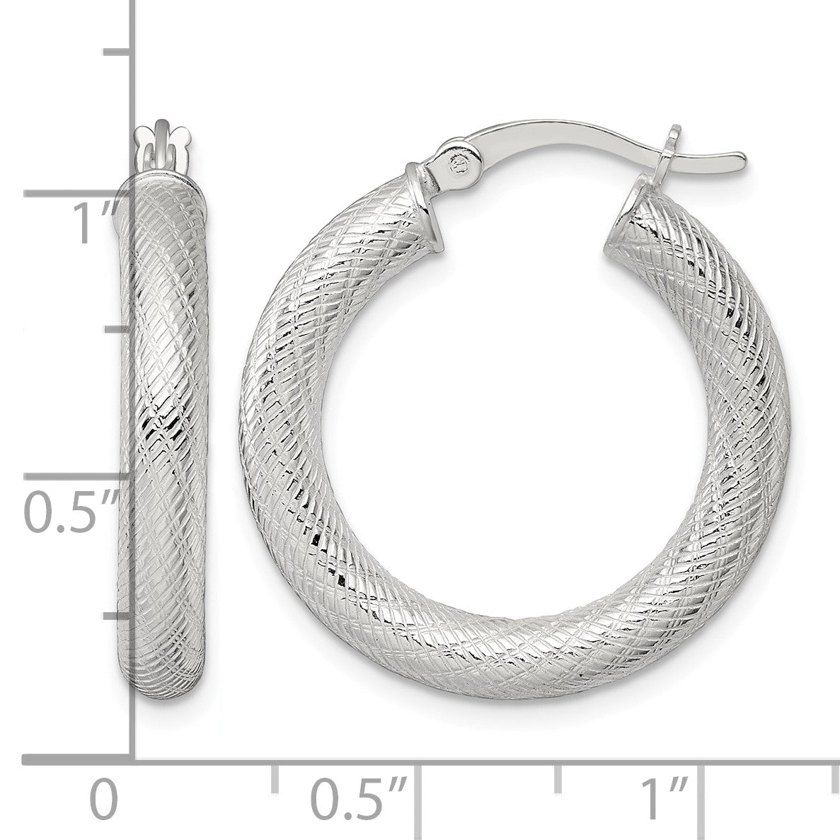 Sterling Silver Polished and Textured 25x4.0mm Round Hoop Earrings