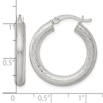 Sterling Silver Polished and Textured 25x4.0mm Round Hoop Earrings