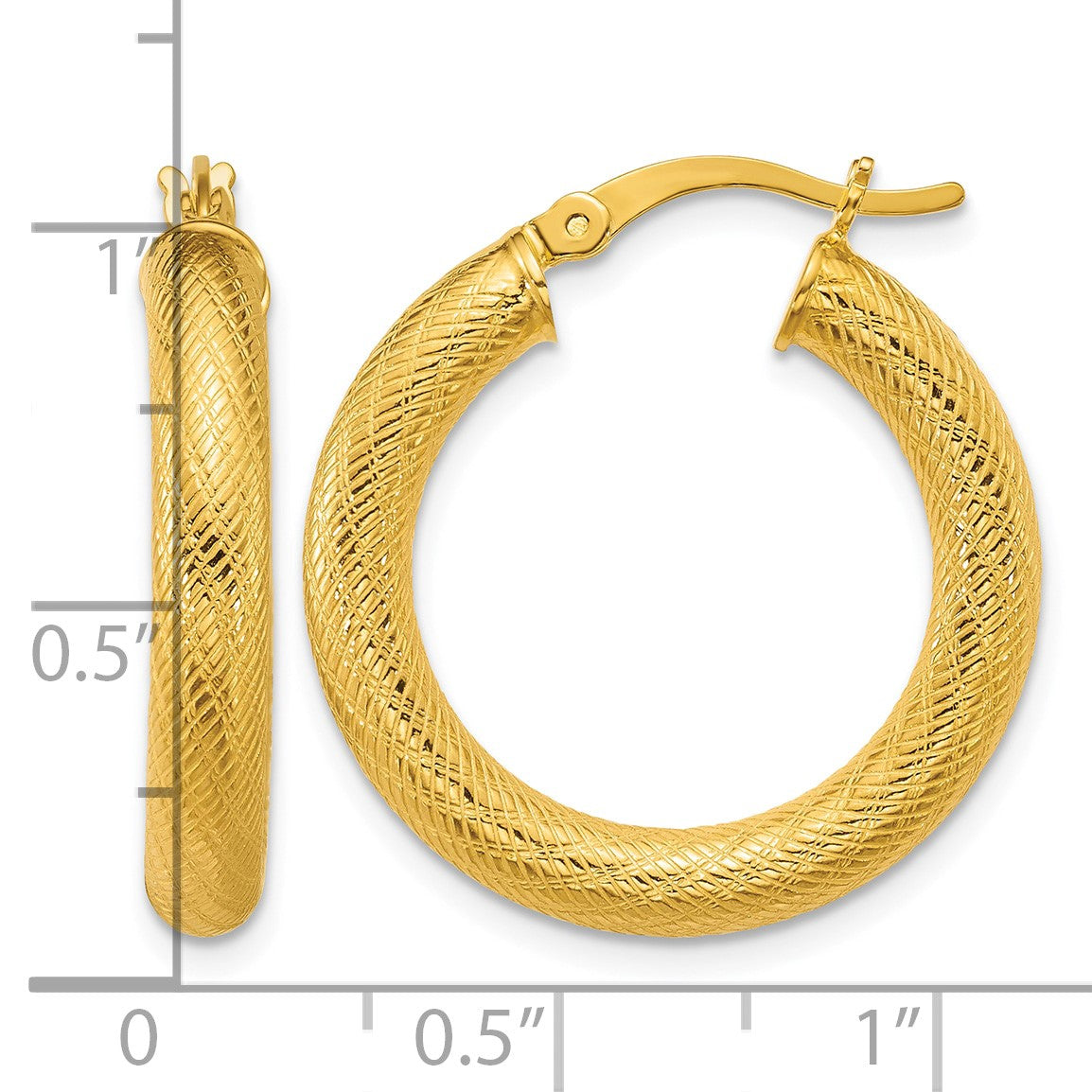 Sterling Silver Gold-tone Polished and Textured 25x4.0mm Round Hoop Earrings