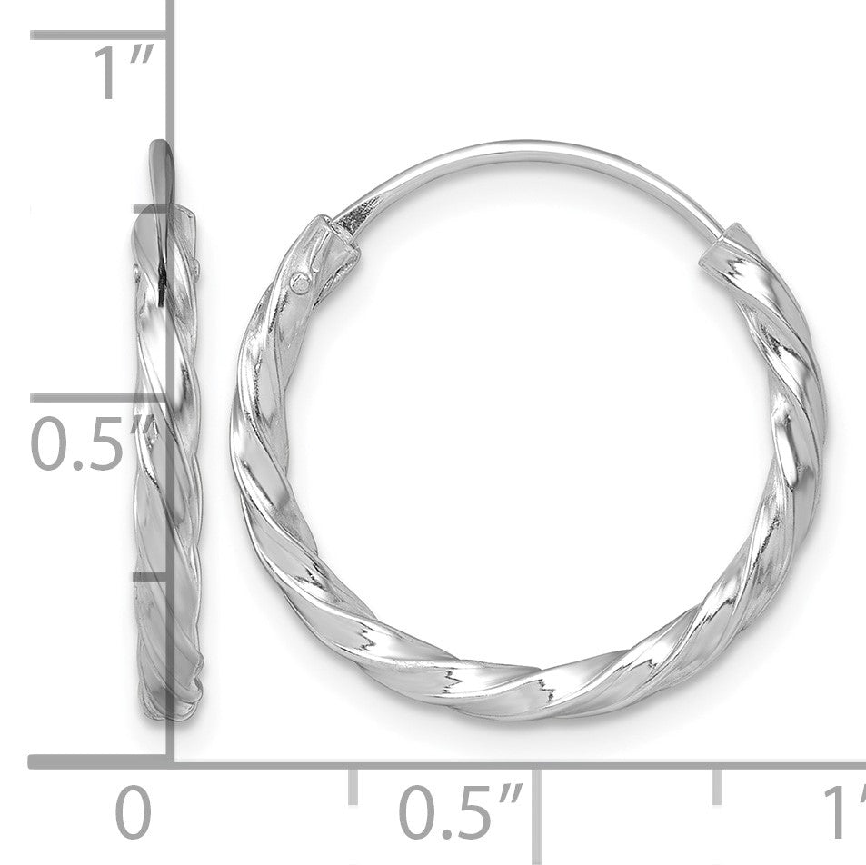 Sterling Silver Rhodium-plated Polished Twisted 2.25 x 20mm Round Endless Hoop Earrings