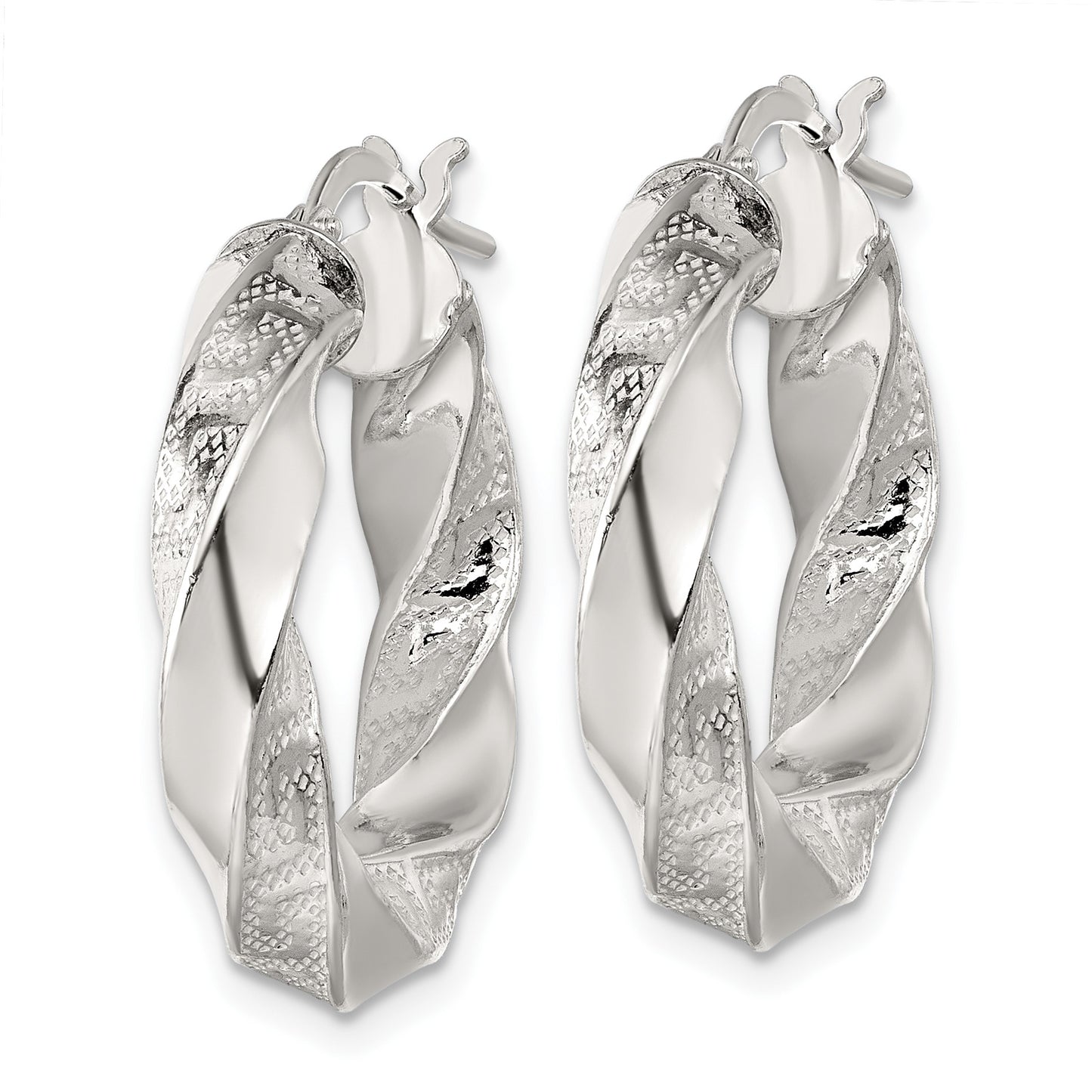 Sterling Silver Polished Greek Key 5mm Twisted tube Hoop Earrings