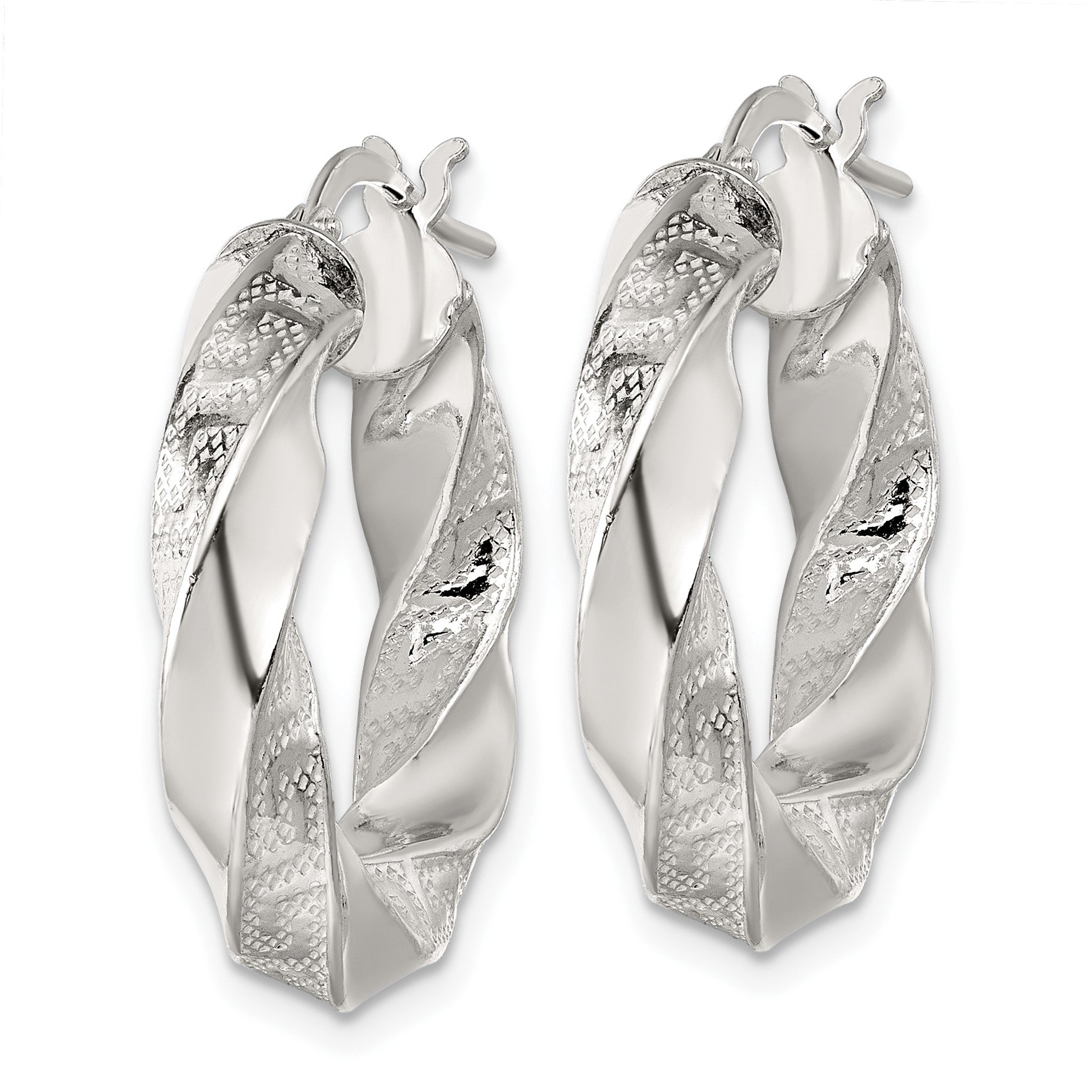 Sterling Silver Polished Greek Key 5mm Twisted tube Hoop Earrings