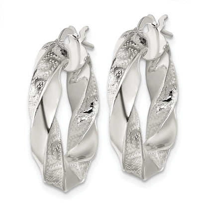 Sterling Silver Polished Greek Key 5mm Twisted tube Hoop Earrings