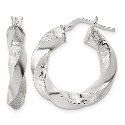 Sterling Silver Polished Greek Key 5mm Twisted tube Hoop Earrings