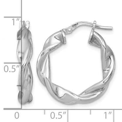 Sterling Silver Rhodium-plated Polished Twisted 4.00 x 22mm Round Hoop Earrings