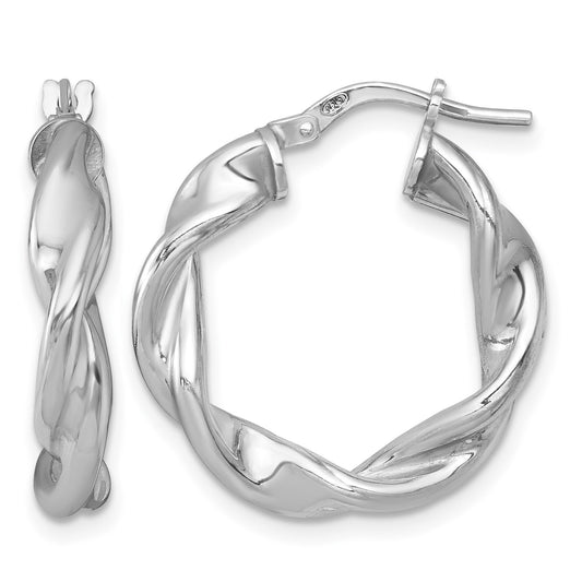 Sterling Silver Rhodium-plated Polished Twisted 4.00 x 22mm Round Hoop Earrings