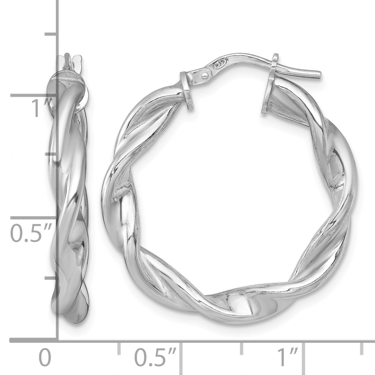 Sterling Silver Rhodium-plated Polished Twisted 4.00 x 28mm Round Hoop Earrings