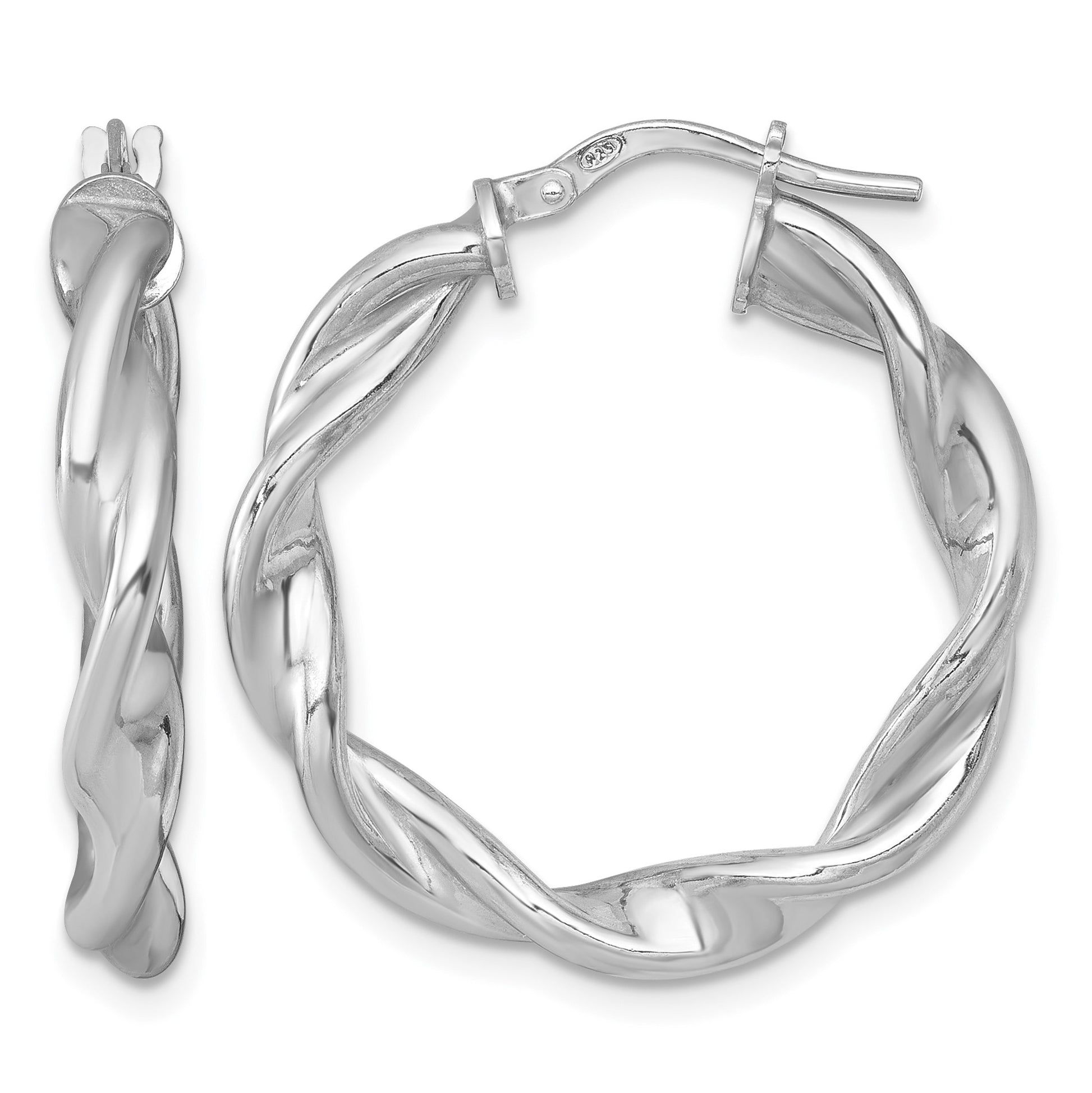 Sterling Silver Rhodium-plated Polished Twisted 4.00 x 28mm Round Hoop Earrings