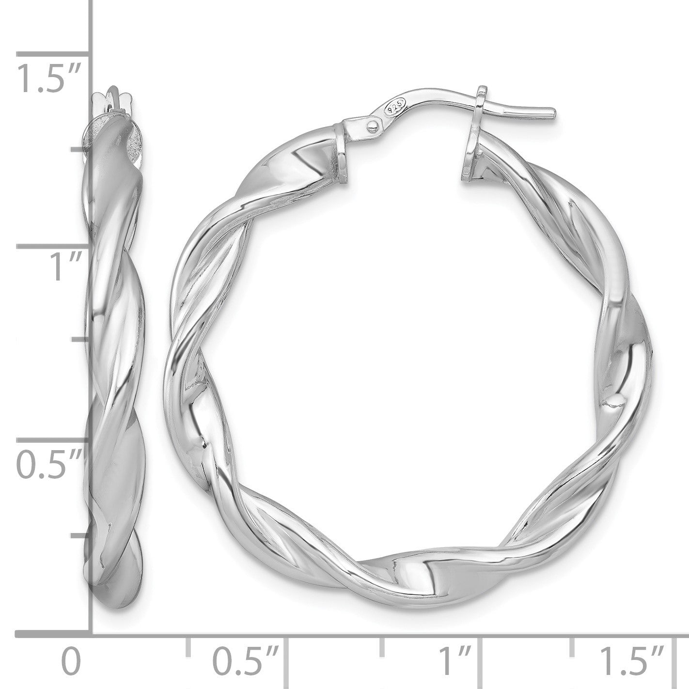 Sterling Silver Rhodium-plated Polished Twisted 4.00 x 33mm Round Hoop Earrings