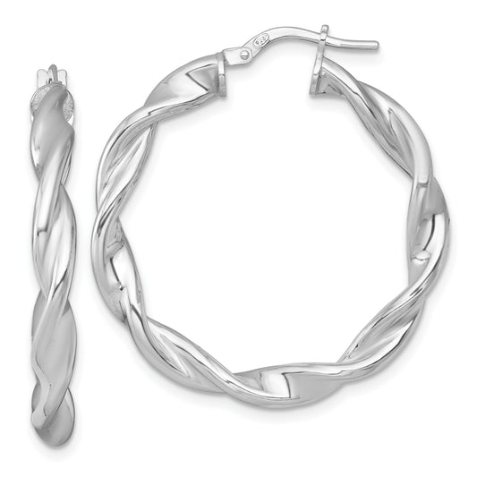 Sterling Silver Rhodium-plated Polished Twisted 4.00 x 33mm Round Hoop Earrings