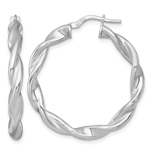 Sterling Silver Rhodium-plated Polished Twisted 4.00 x 33mm Round Hoop Earrings