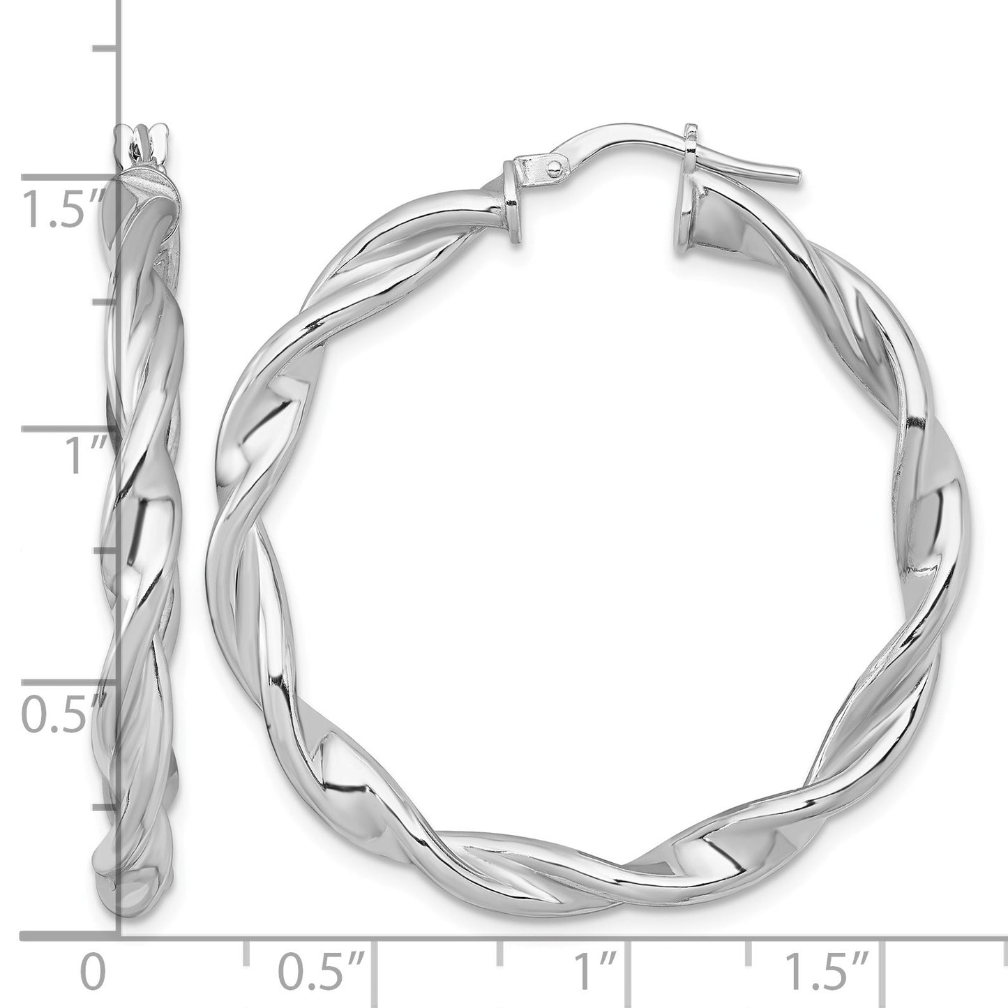 Sterling Silver Rhodium-plated Polished Twisted 4.00 x 39mm Round Hoop Earrings