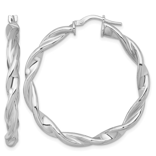 Sterling Silver Rhodium-plated Polished Twisted 4.00 x 39mm Round Hoop Earrings