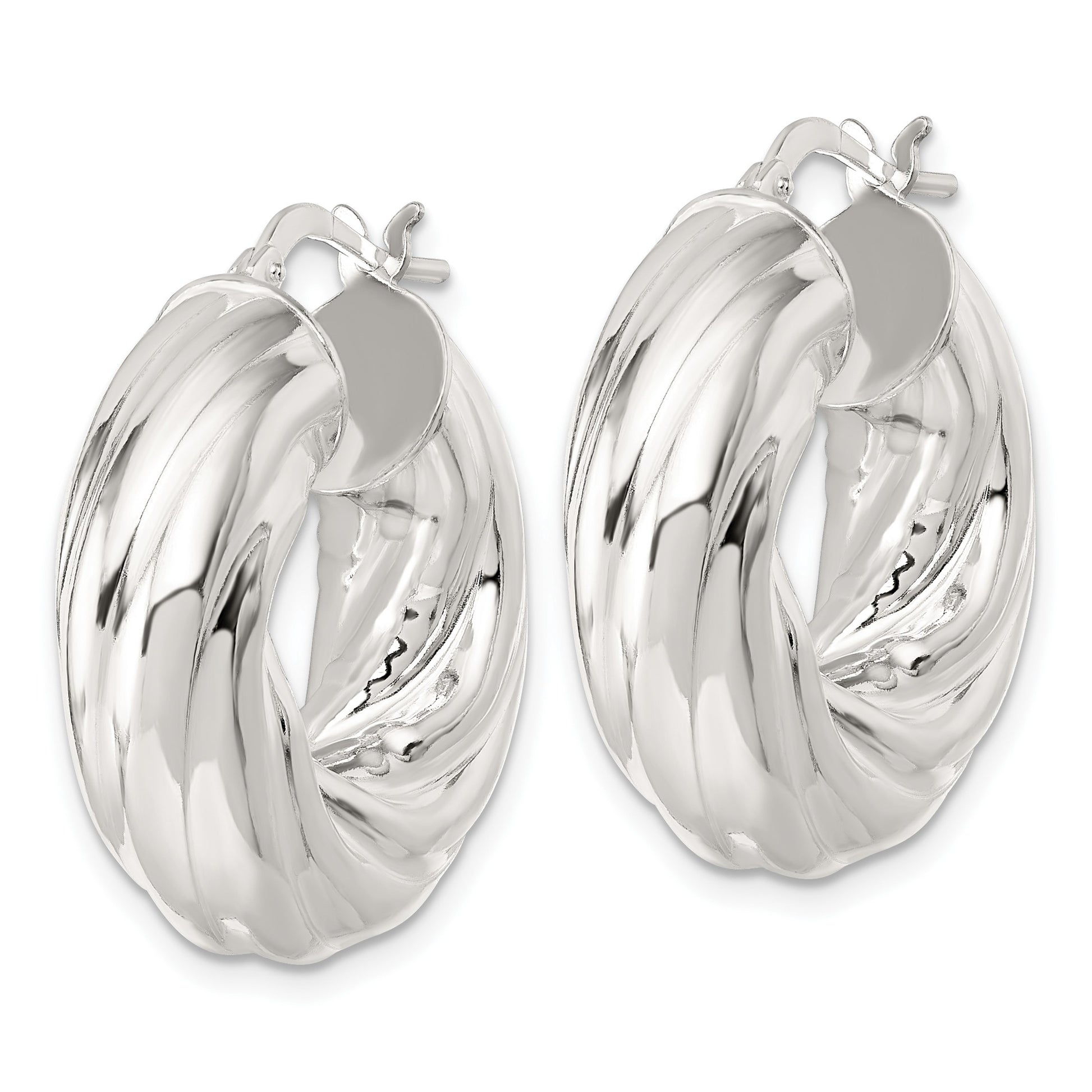 Sterling Silver Polished 8mm Twisted Tube Hoop Earrings