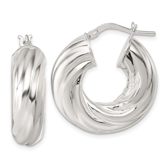 Sterling Silver Polished 8mm Twisted Tube Hoop Earrings