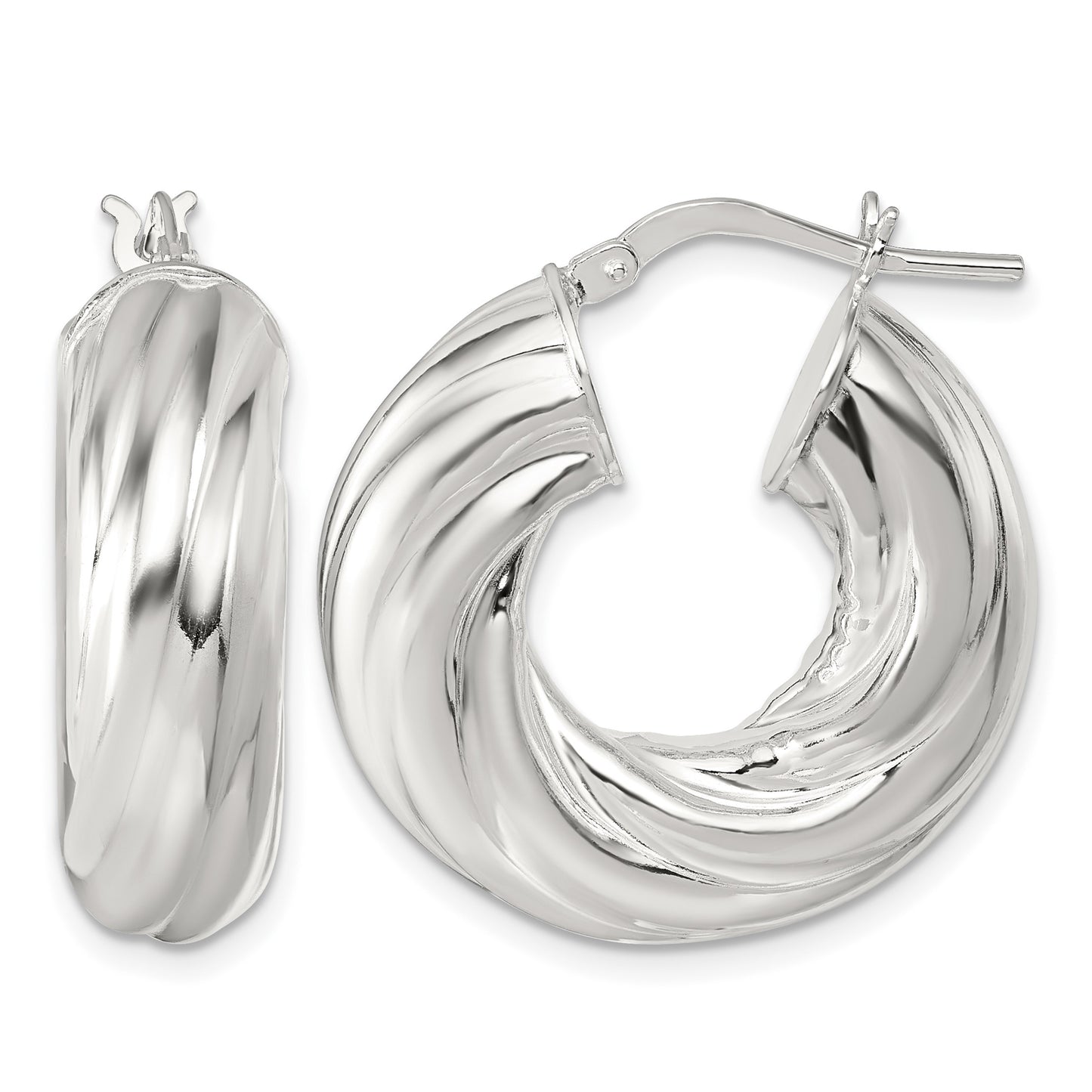 Sterling Silver Polished 8mm Twisted Tube Hoop Earrings