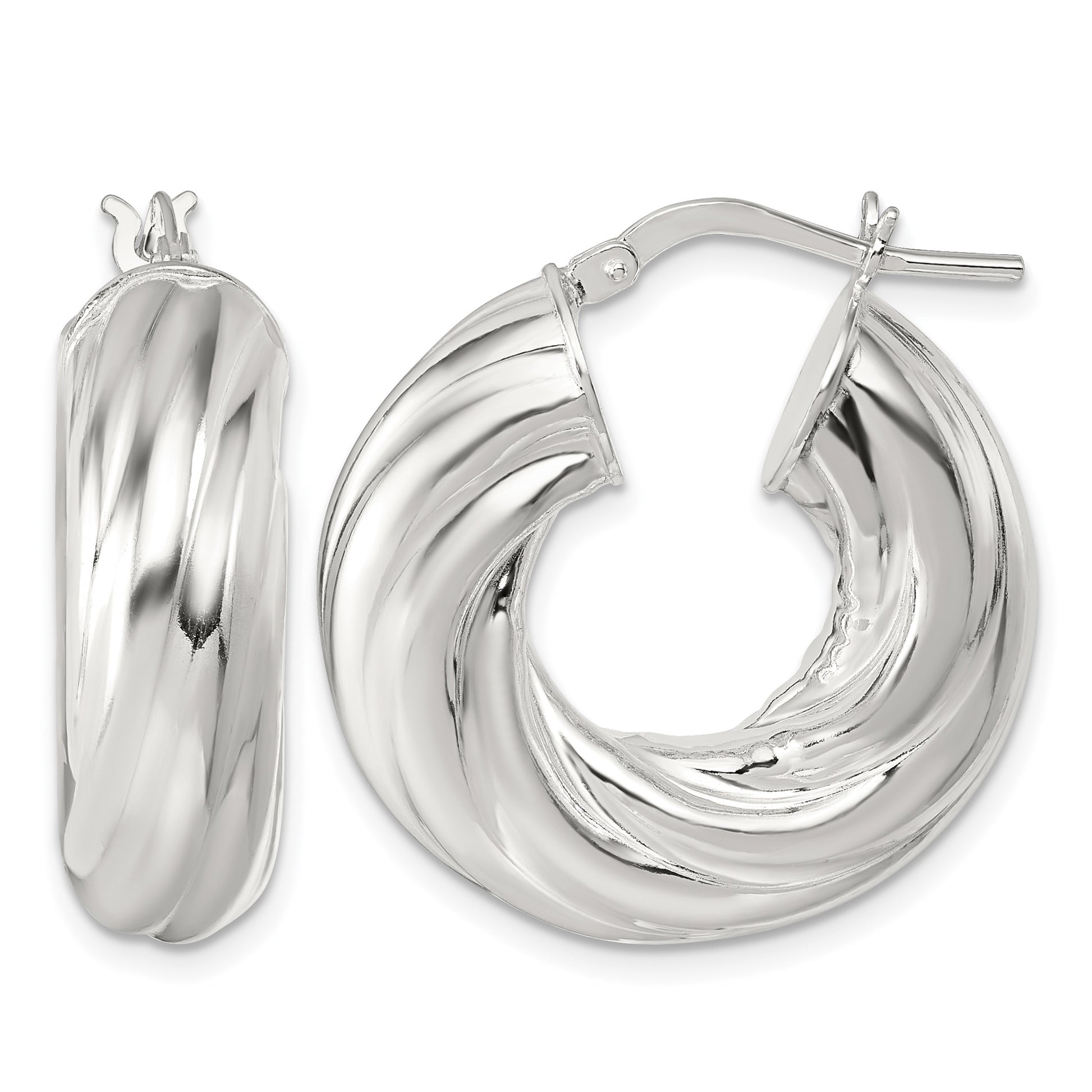 Sterling Silver Polished 8mm Twisted Tube Hoop Earrings