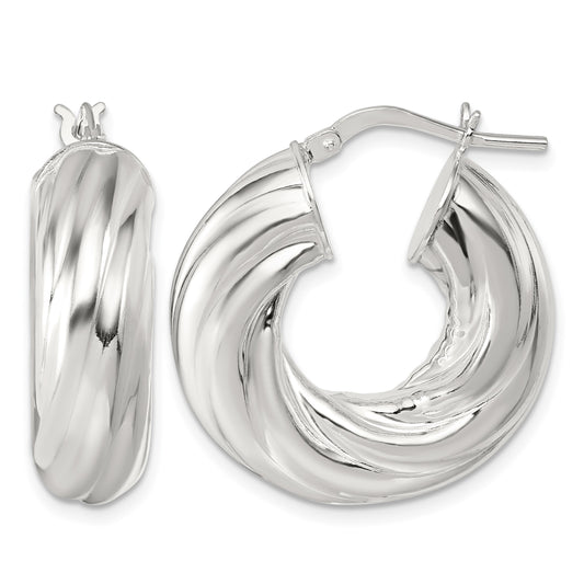 Sterling Silver Polished 8mm Twisted Tube Hoop Earrings