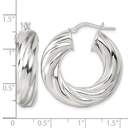 Sterling Silver Polished 8mm Twisted Tube Hoop Earrings